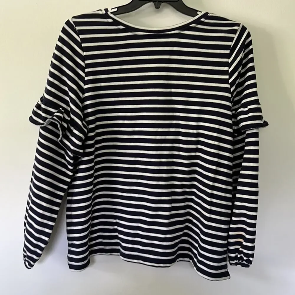 Old Navy XXL Navy & White Striped Ruffled Long Sleeve Sweater - Picture 2 of 10